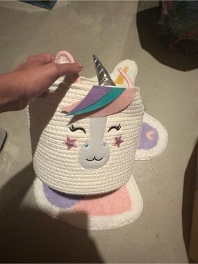 Unicorn Rope Storage Basket with Pastel Mane & Bath rug-NEW with tags!